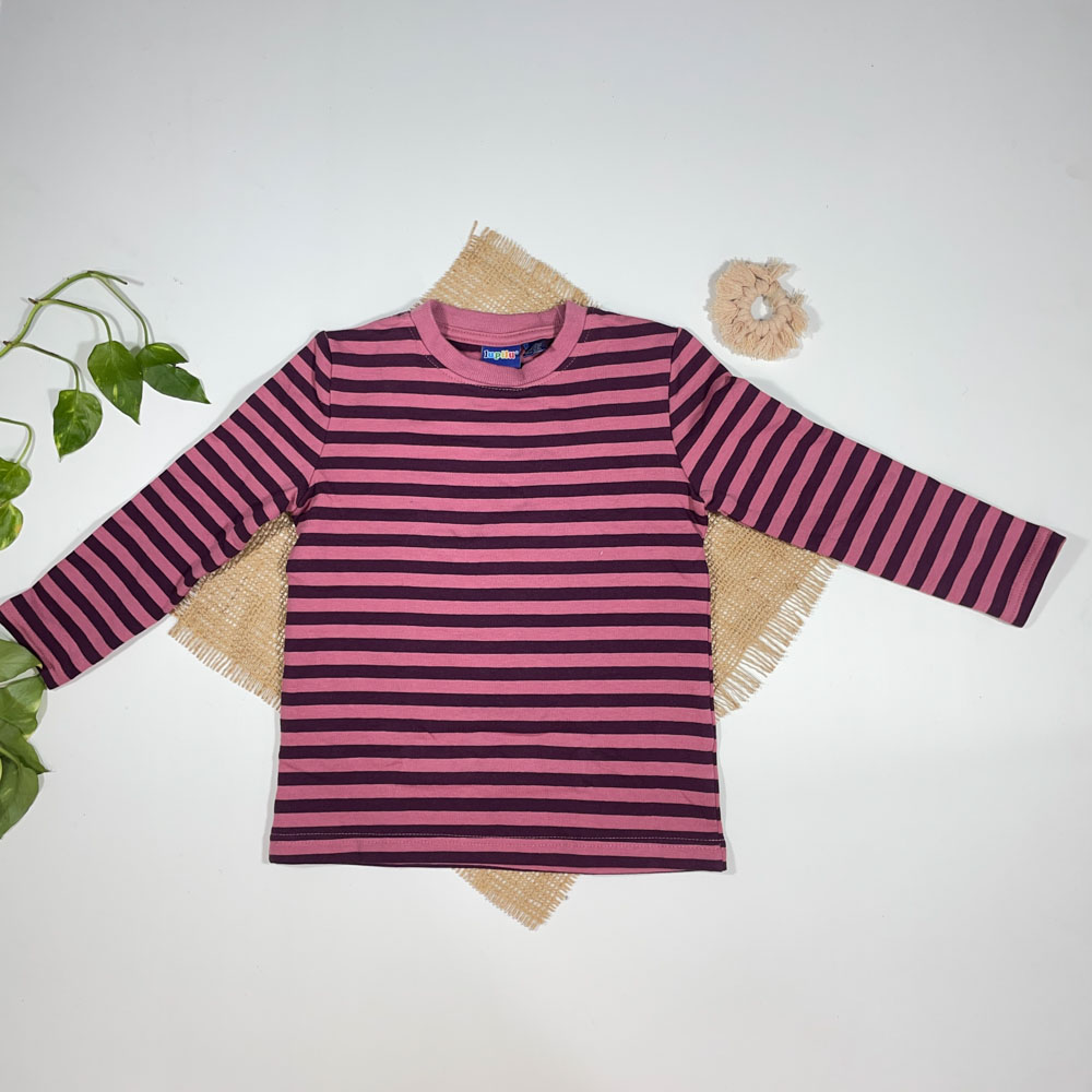 بلوز دخترانه آستین بلند برند لوپیلو راه راه بنفش رنگ - 2 تا 4 سال