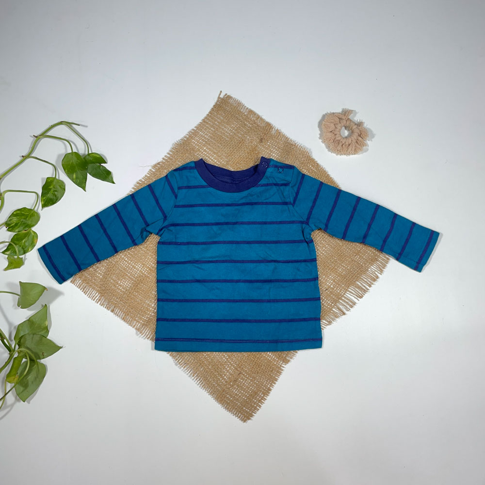 بلوز نوزادی پسرانه آستین بلند برند لوپیلو راه راه آبی نفتی رنگ