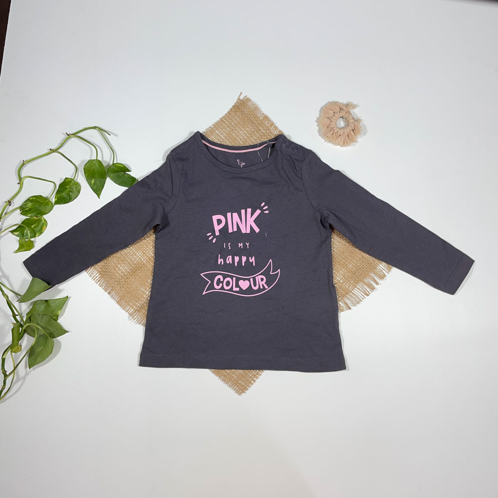 بلوز نوزادی دخترانه آستین بلند برند لوپیلو نوشته انگلیسی خاکی رنگ - 12 تا 24 ماه