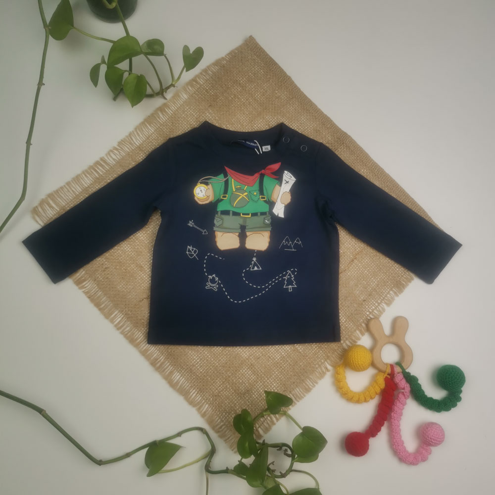 بلوز نوزادی آستین بلند طرح نقشه گنج سرمه ای رنگ - 3 تا 6 ماه