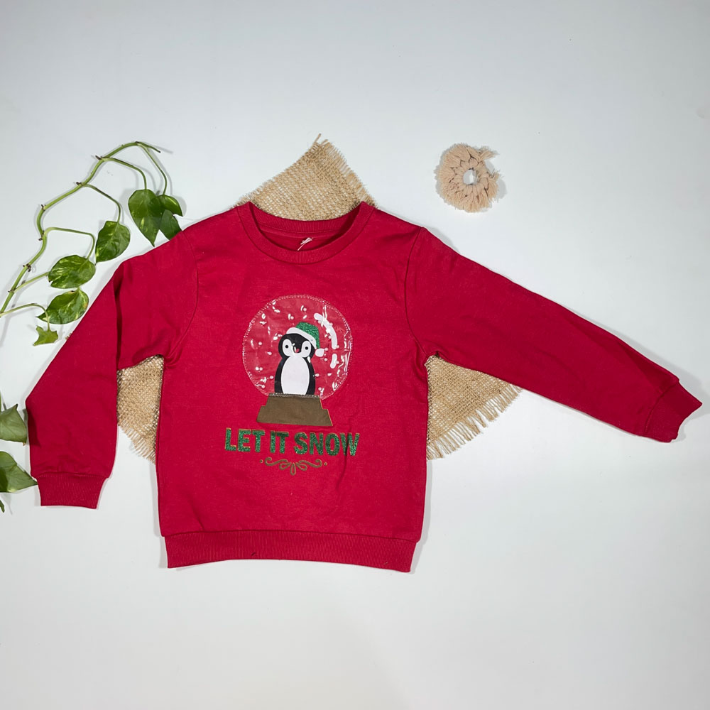 بلوز دخترانه آستین بلند برند لوپیلو پنگوئنی قرمز رنگ - 2 تا 4 سال