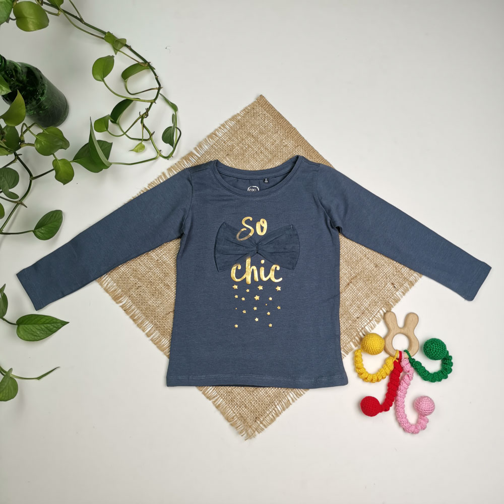 بلوز نوزادی آستین بلند برند cool club طرح پاپیون و ستاره آبی نفتی رنگ - 12 تا 24 ماه