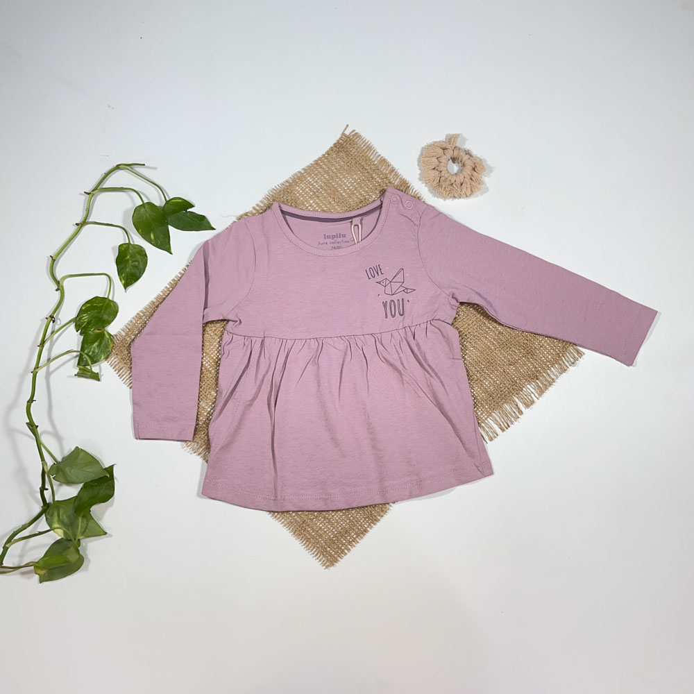 بلوز دامنی نوزادی دخترانه آستین بلند برند لوپیلو پرنده یاسی رنگ - 6 تا 12 ماه