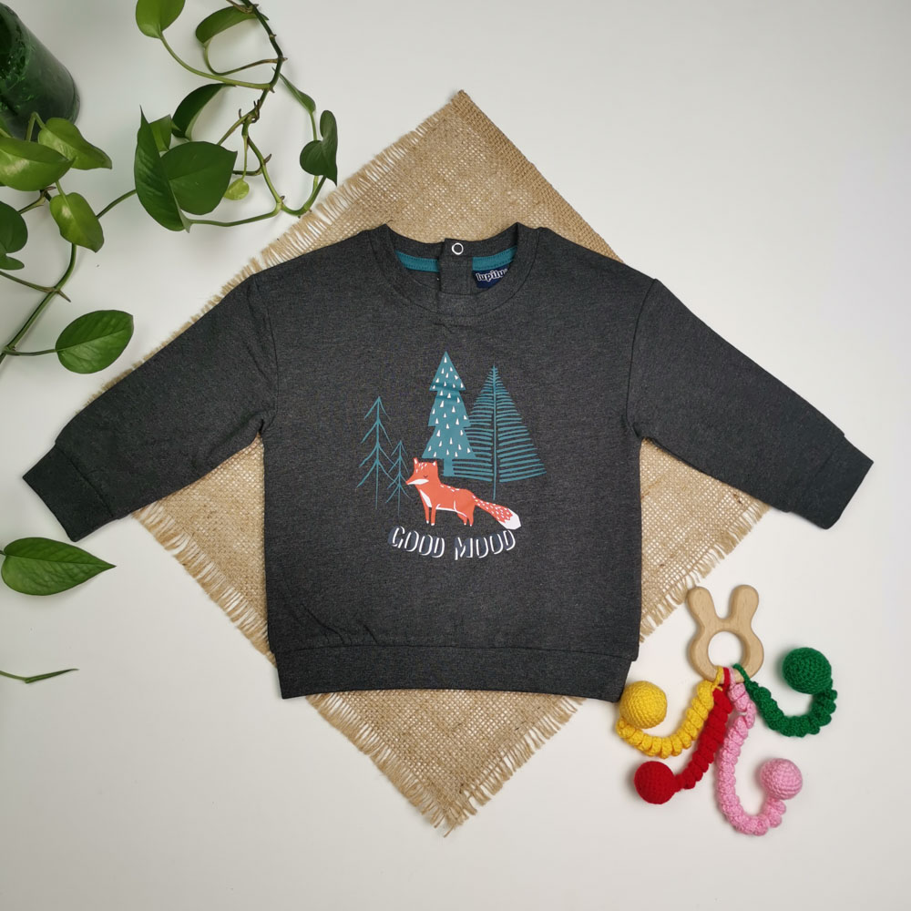 بلوز نوزادی آستین بلند برند لوپیلو طرح روباه و درخت نوک مدادی رنگ