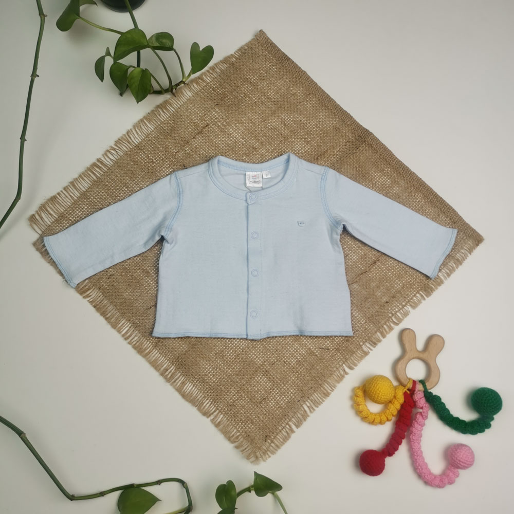 بلوز نوزادی آستین بلند جلو دکمه دار آبی رنگ