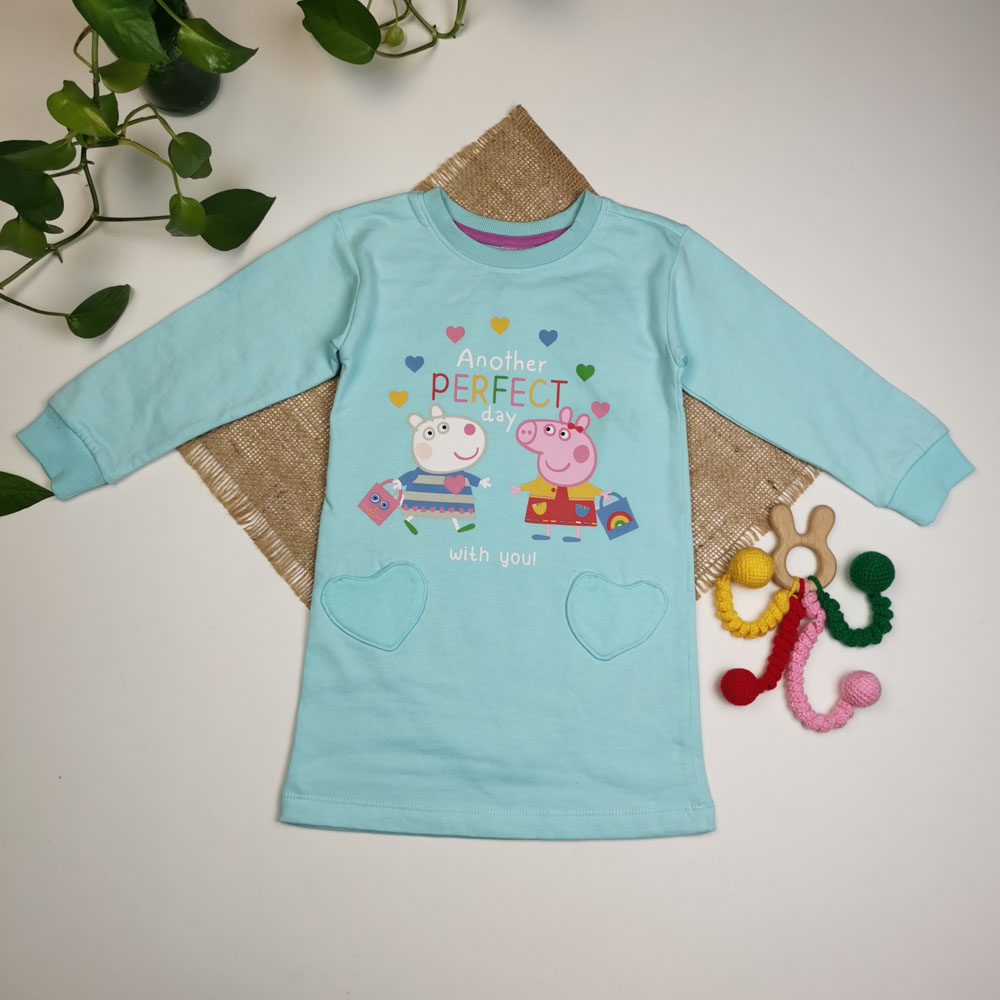 بلوز توکرکی آستین بلند طرح پپاپیک آبی رنگ - 2 سال