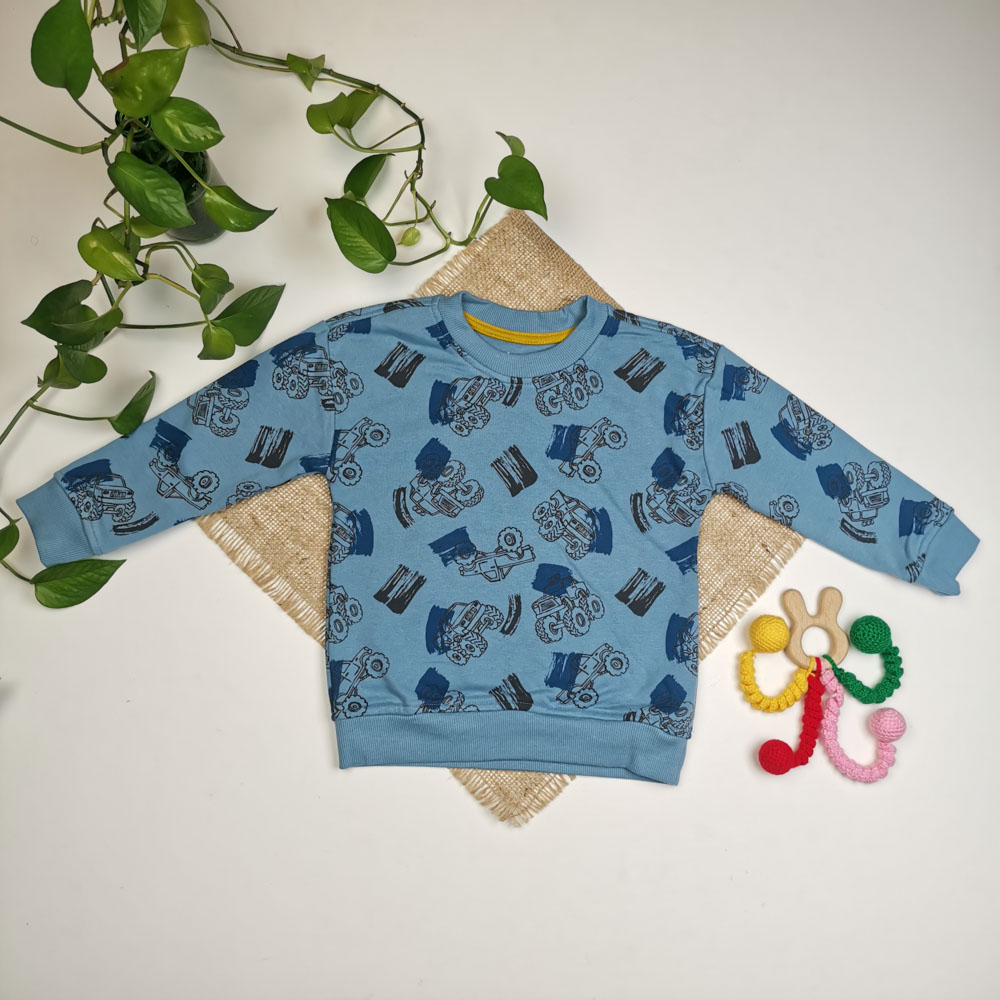 بلوز توکرکی آستین بلند طرح ماشین آبی رنگ - 2 تا 3 سال
