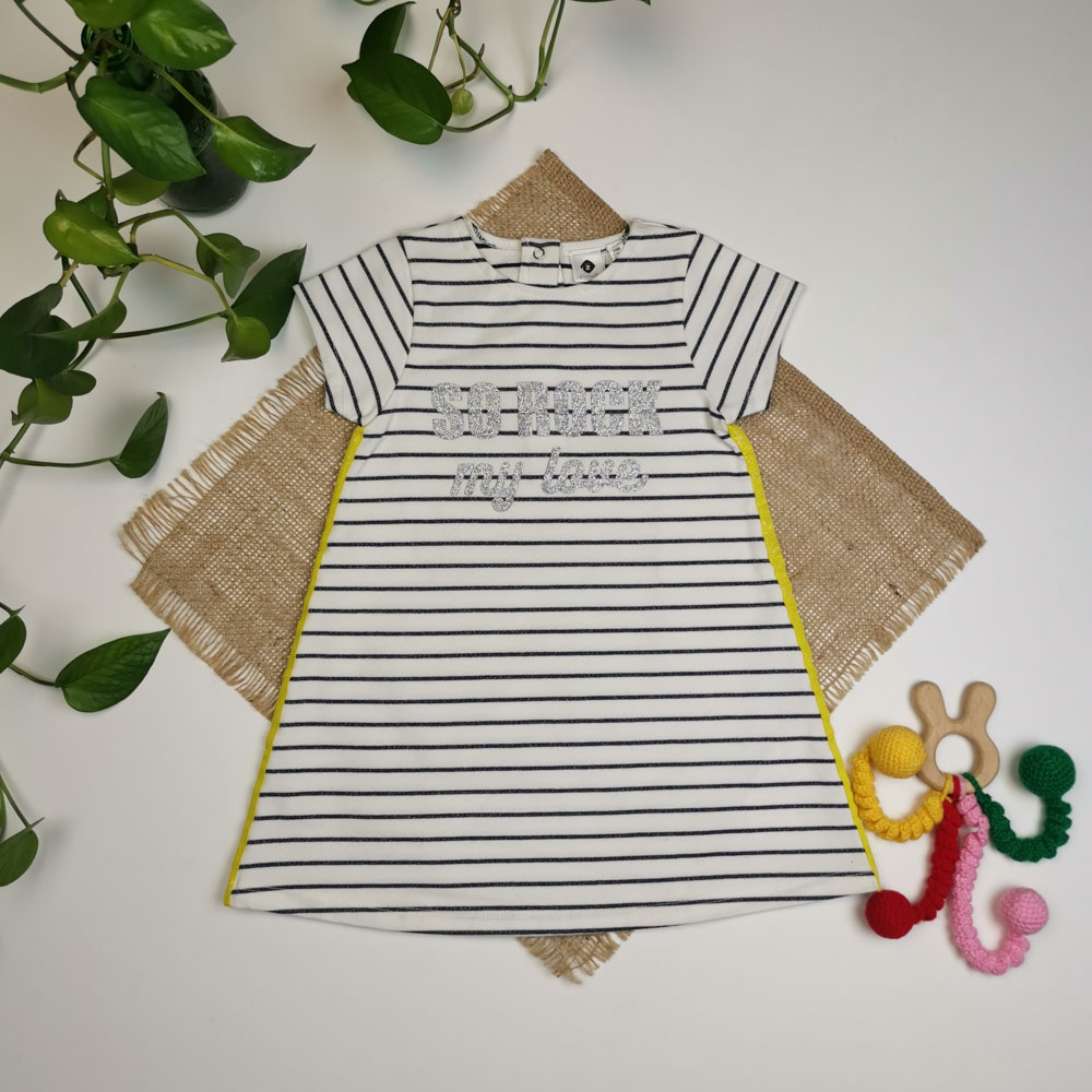 بلوز دورس آستین کوتاه طرح راه راه سفید رنگ - 2 سال