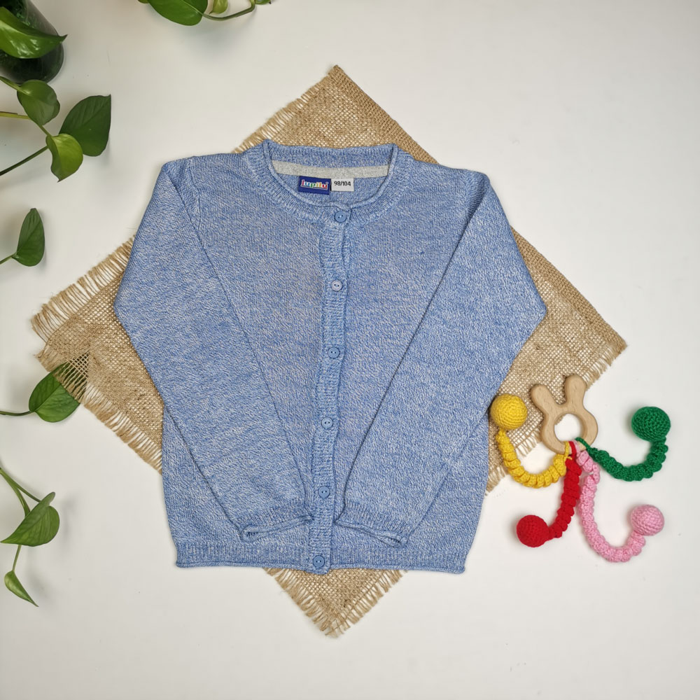 بلوز بافت آستین بلند برند لوپیلو جلو دکمه دار آبی رنگ - 2 تا 4 سال