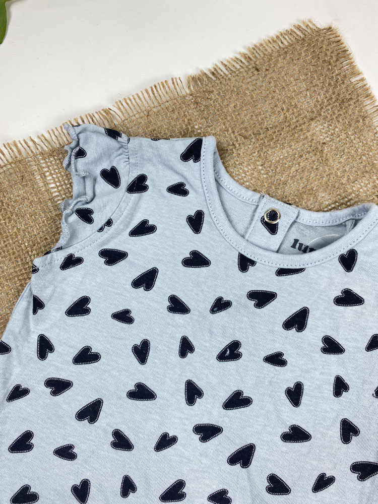 رامپر نوزادی دخترانه آستین تاپ برند لوپیلو طرح قلب قلبی استین حلقه ای چین دار طوسی کمرنگ - 2 تا 4 ماه