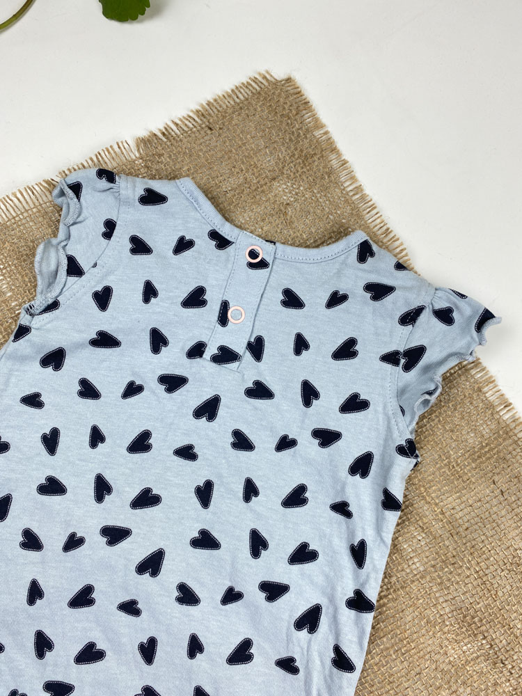 رامپر نوزادی دخترانه آستین تاپ برند لوپیلو طرح قلب قلبی استین حلقه ای چین دار طوسی کمرنگ - 2 تا 4 ماه