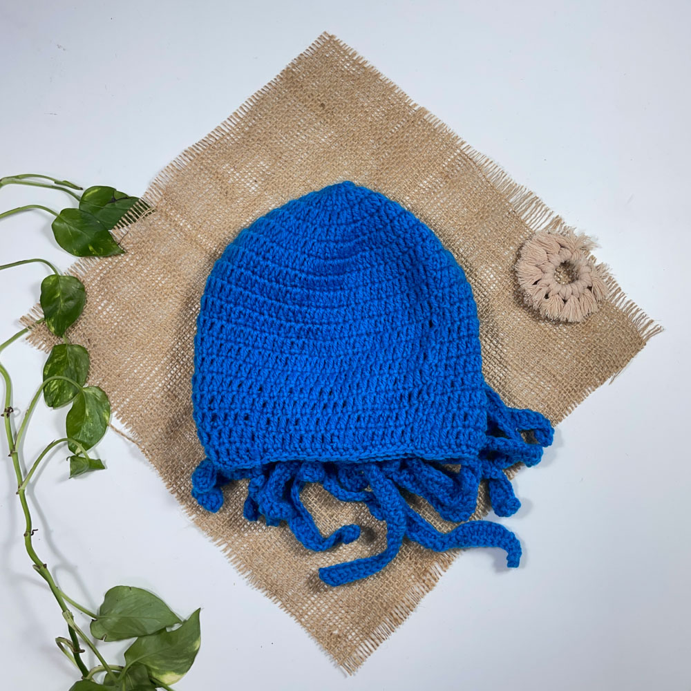 کلاه پسرانه طرح اختاپوسی ابی رنگ - فری سایز