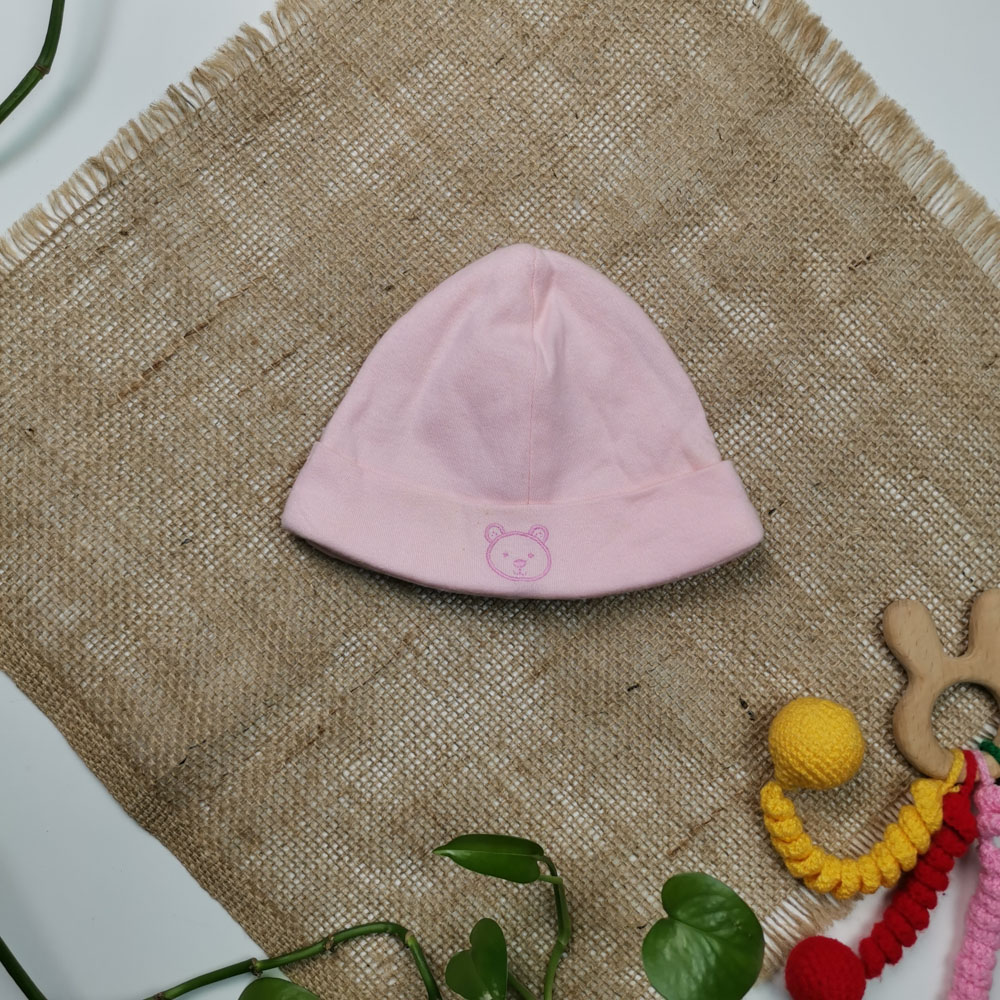 کلاه نوزادی نوزادی دخترانه طرح خرسی دولایه صورتی رنگ - 0 تا 2 ماه