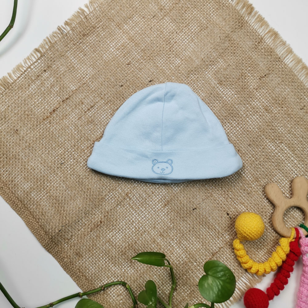 کلاه نوزادی نوزادی پسرانه طرح خرسی دو لایه آبی رنگ - 0 تا 2 ماه