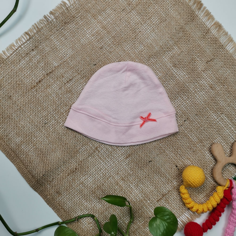 کلاه نوزادی نوزادی دخترانه طرح پاپیونی صورتی رنگ - 0 تا 2 ماه