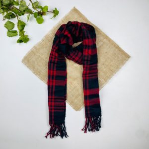 تخفیف یلدایی _ شال گردن طرح چهار خونه ای مدل موهر ریش ریشی قرمز رنگ - فری سایز