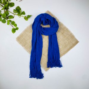 تخفیف یلدایی _ شال گردن طرح تک رنگ مدل ریش ریش نیلی رنگ - فری سایز