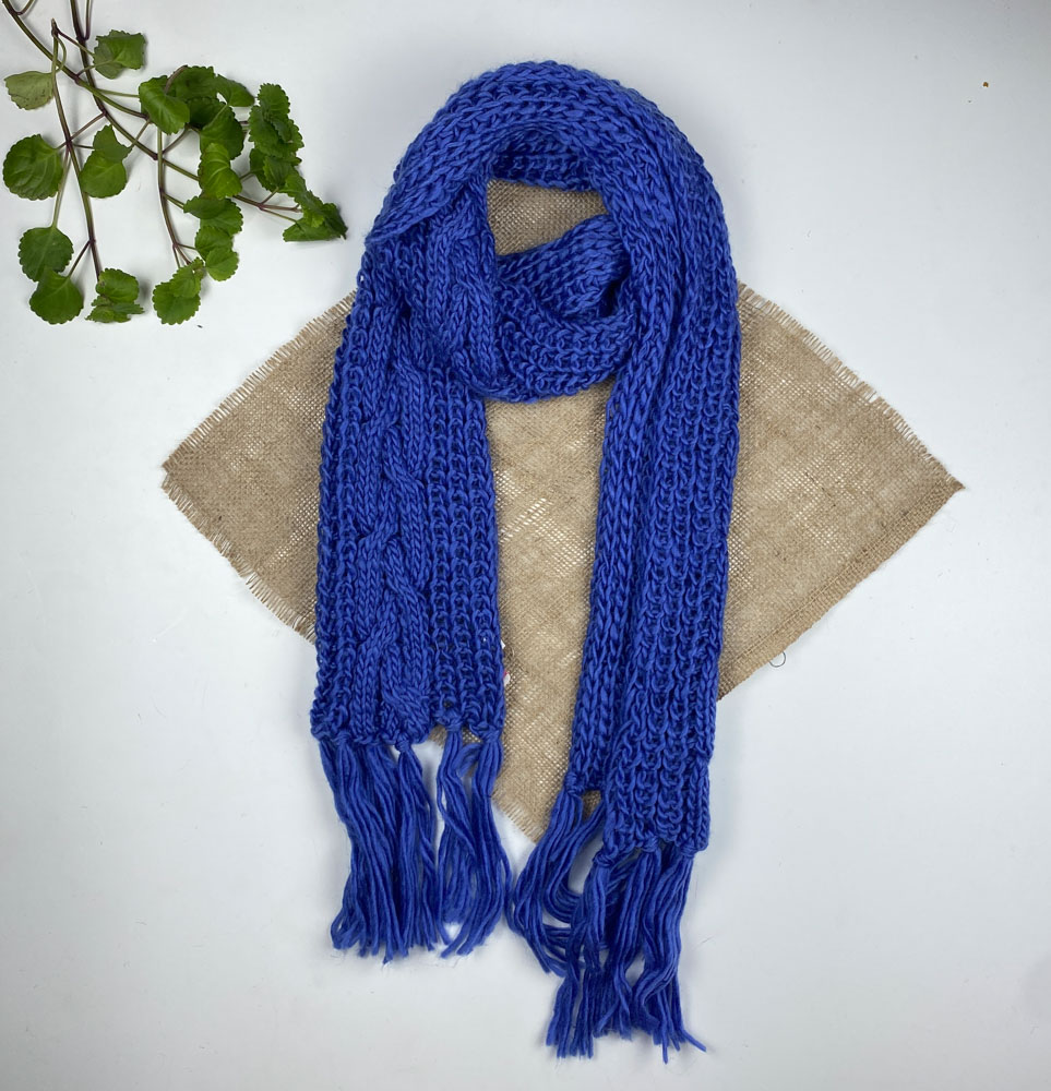 تخفیف یلدایی _ شال گردن طرح شال گردن بافت مدل ریش ریش نیلی رنگ - فری سایز