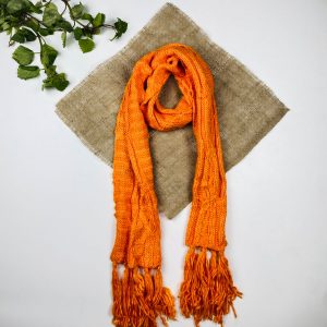 تخفیف یلدایی _ شال گردن طرح نفس طرح دار ریش ریشی نارنجی رنگ - فری سایز