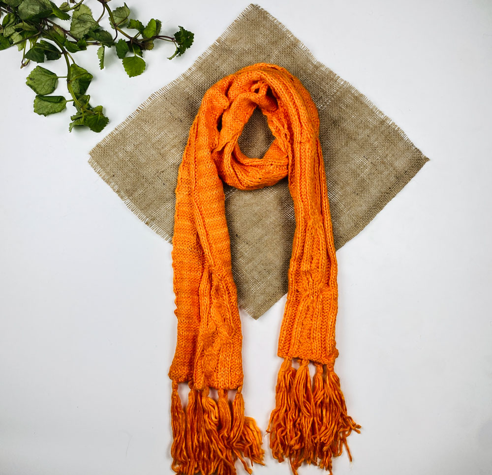 تخفیف یلدایی _ شال گردن طرح نفس طرح دار ریش ریشی نارنجی رنگ - فری سایز