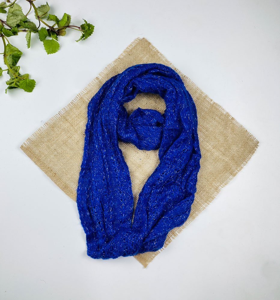 تخفیف یلدایی _ شال رینگی طرح دور گردنی چند حالته بافت نازک رینگی سورمه ای رنگ - فری سایز