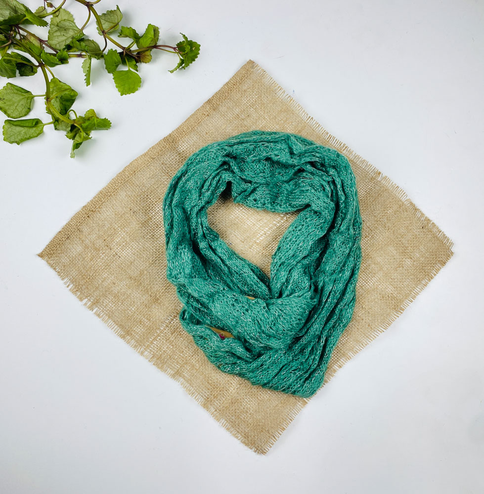 تخفیف یلدایی _ شال رینگی طرح مدل رینگی چند حالتی گردنی سبز صابونی رنگ - فری سایز