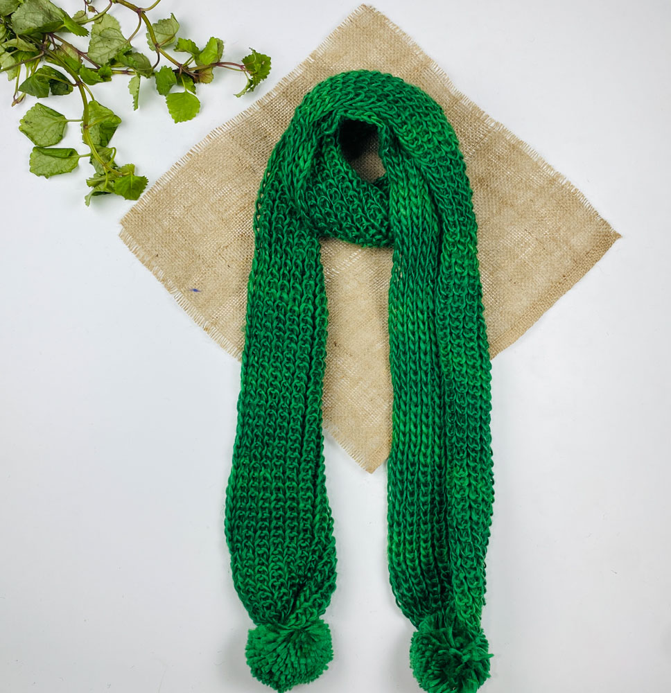 تخفیف یلدایی _ شال گردن طرح مدل بافت ریز توپی سبز رنگ - فری سایز