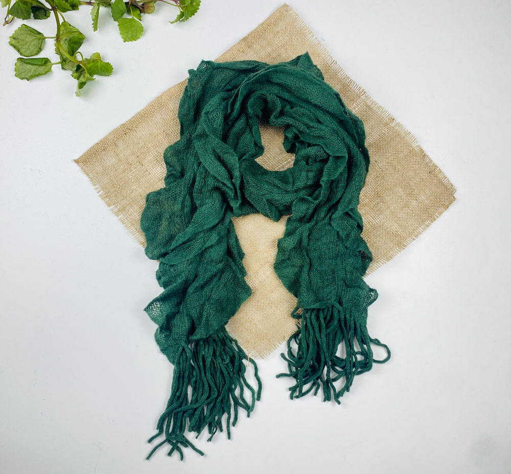 تخفیف یلدایی _ شال گردن طرح مدل حاشیه پر پری ریش ریشی سبز رنگ - فری سایز