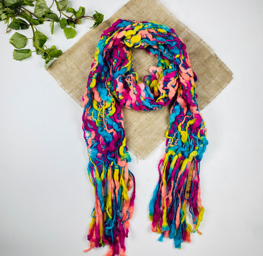 تخفیف یلدایی _ شال گردن طرح مدل بافت درشت شال گردن مدل ریش ریش رنگی رنگی رنگ - فری سایز