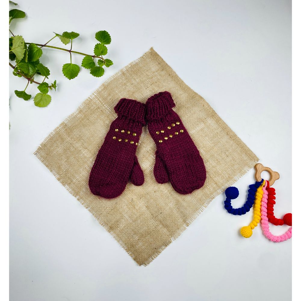 دستکش طرح مدل شصتی نگین دار جیگری رنگ - فری سایز