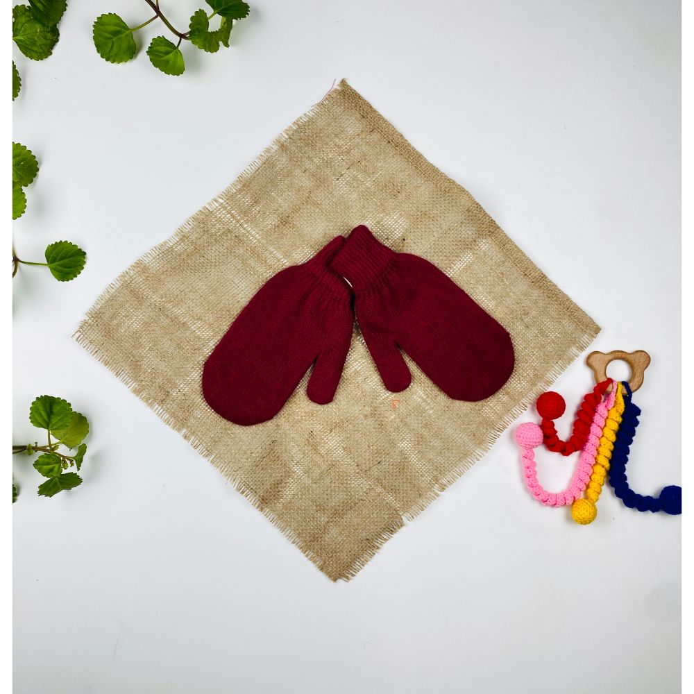 دستکش طرح بافت ساده دستکش مدل شصتی زرشکی رنگ - فری سایز