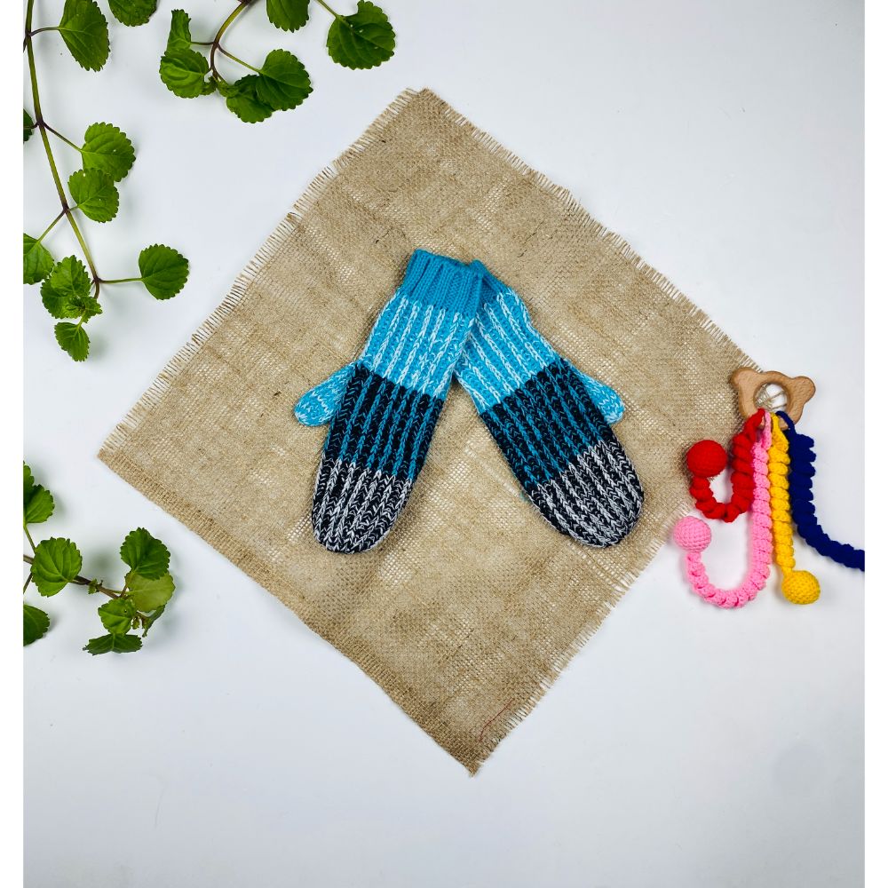 دستکش طرح ریز بافت دستکش بافت شصتی آبی روشن رنگ - فری سایز