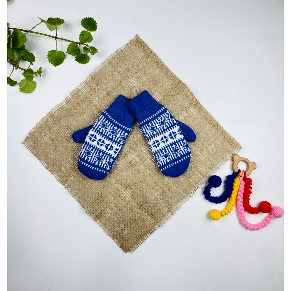 دستکش طرح طرح سنتی مدل شصتی آبی روشن رنگ - فری سایز