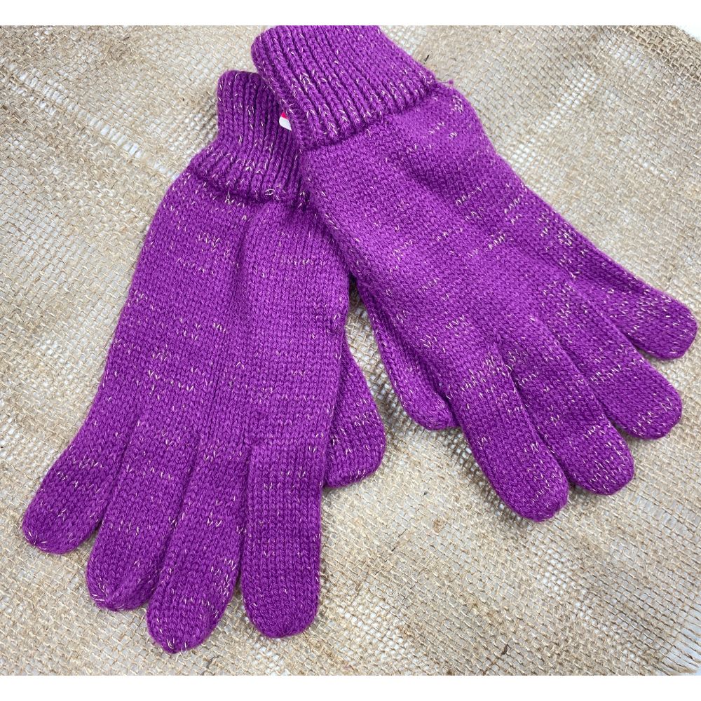 دستکش طرح مدل رگه های طلایی مدل پنج انگشتی بنفش رنگ - فری سایز