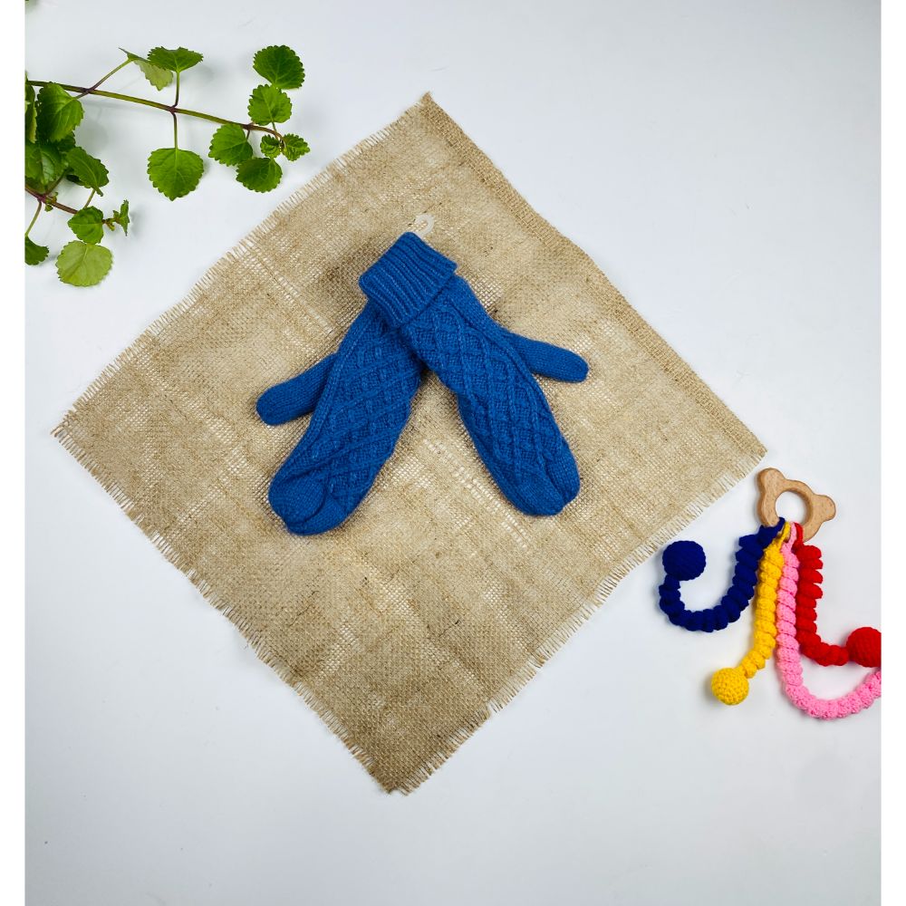 دستکش طرح طرح شطرنجی مدل شصتی نیلی رنگ - فری سایز