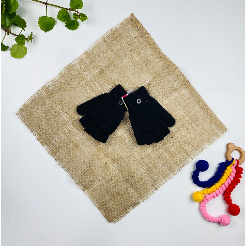 دستکش طرح دستکش دو حالته دکمه ای مشکی رنگ - فری سایز