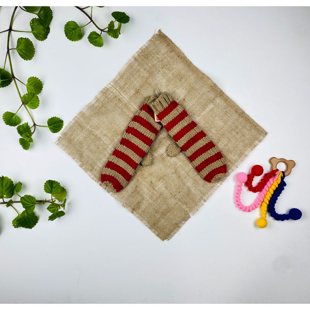 دستکش طرح مدل راه راه مدل شصتی کرم رنگ - فری سایز