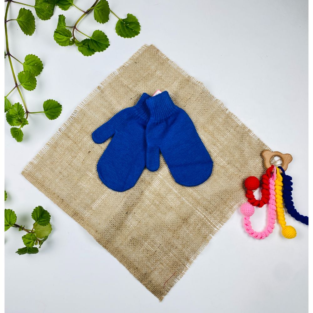 دستکش طرح ساده مدل شصتی آبی نیلی رنگ - فری سایز