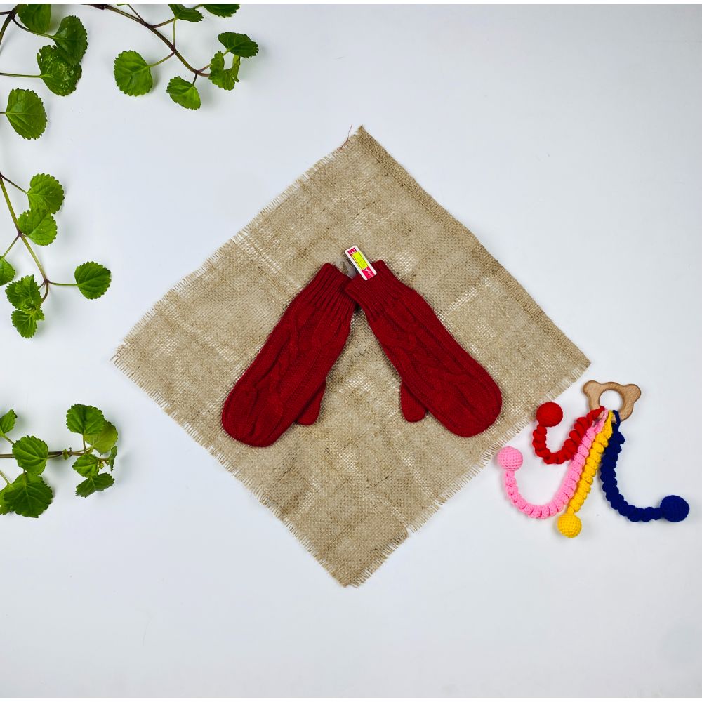 دستکش طرح مدل طرح بافت مدل شصتی قرمز گوجه ای رنگ - فری سایز