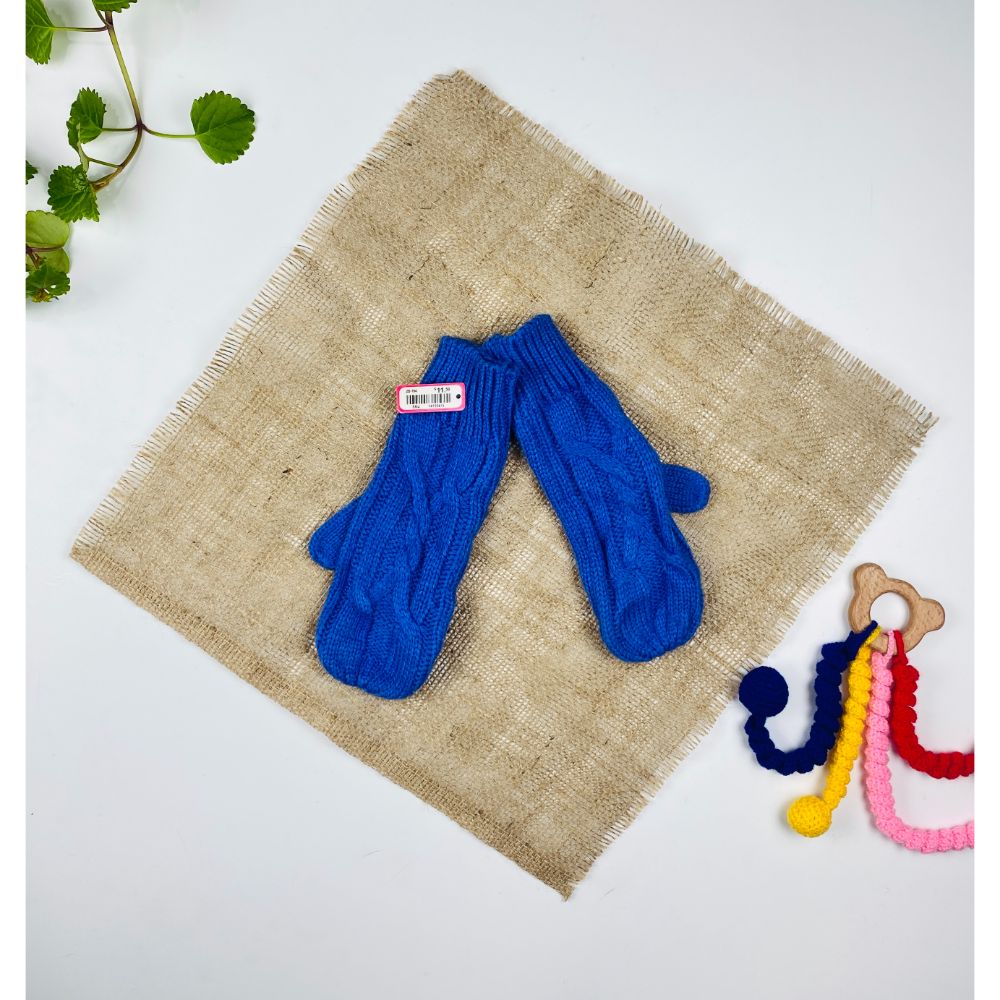 دستکش طرح مدل باف شصتی نیلی رنگ - فری سایز