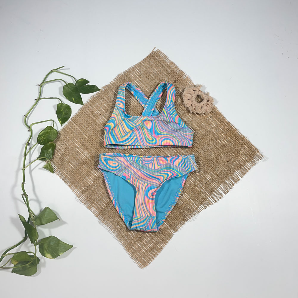 ست شورت و نیم تنه دخترانه برند Reserved طرح آب رنگی ابی رنگ - فری سایز