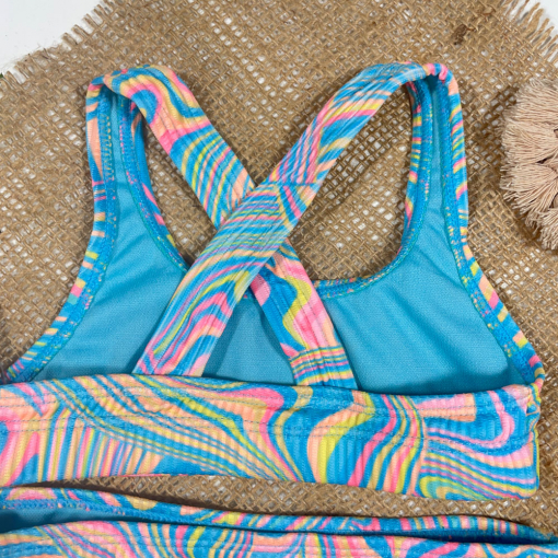 ست شورت و نیم تنه دخترانه برند Reserved طرح آب رنگی ابی رنگ - فری سایز