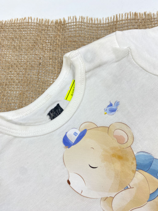 ایراد دار _ بادی نوزادی آستین بلند طرح تدی یقه گرد سفید رنگ - 2 تا 3 ماه