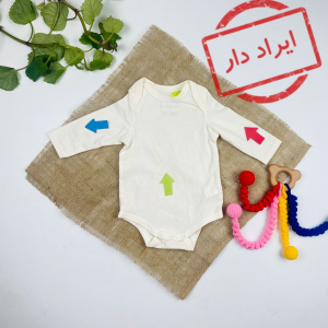 ایراد دار _ بادی نوزادی آستین بلند طرح ساده یقه گرد نباتی رنگ - 3 ماه