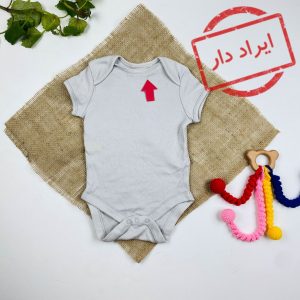 ایراد دار _ بادی نوزادی آستین کوتاه طرح ساده یقه گرد طوسی کمرنگ - 6 تا 9 ماه