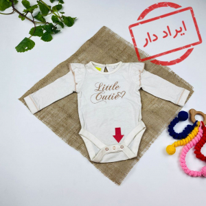 ایراد دار _ بادی نوزادی دخترانه آستین بلند طرح متن انگلیسی نوشته آستین سرشانه مدل چین چین نباتی رنگ - 0 تا 3 ماه