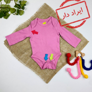 ایراد دار _ بادی نوزادی دخترانه آستین بلند طرح ساده ساده یقه گرد صورتی پر رنگ - 0 تا 3 ماه