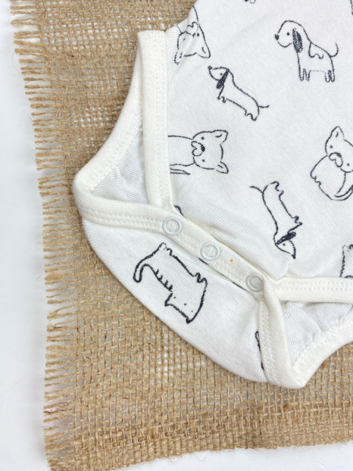 ایراد دار _ بادی نوزادی آستین کوتاه طرح حیوانات یقه گرد شیری رنگ - 0 تا 3 ماه