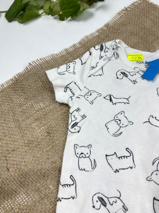 ایراد دار _ بادی نوزادی آستین کوتاه طرح حیوانات یقه گرد شیری رنگ - 0 تا 3 ماه