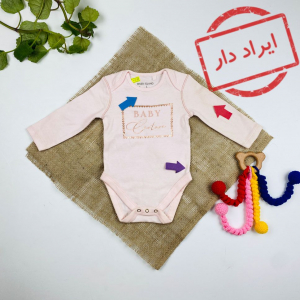ایراد دار _ بادی نوزادی دخترانه آستین بلند طرح نوشته لاتین طرح BABY یقه گرد ساده صورتی کمرنگ - 0 تا 3 ماه